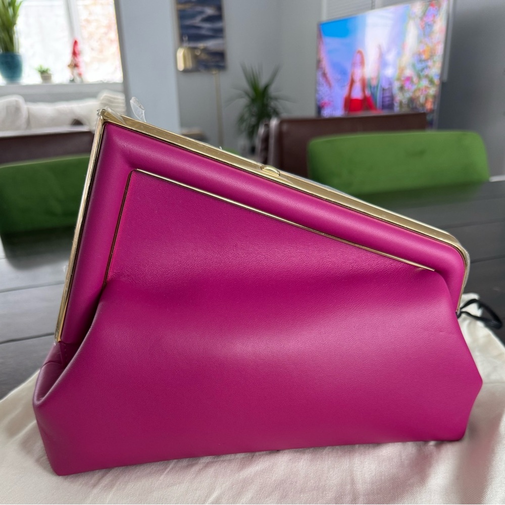 NWT Hot Pink Midi Fendi First Pouchette Clutch - Picture 2 of 12